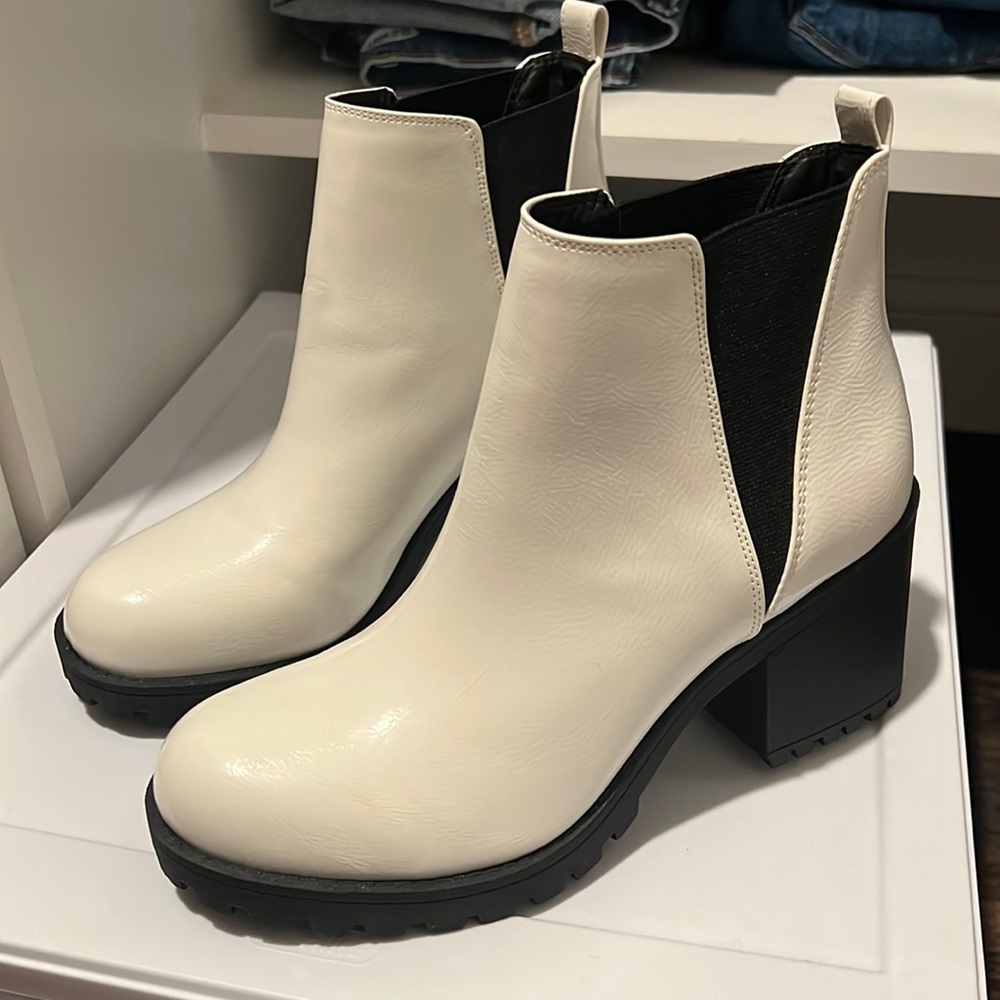 White shiny booties